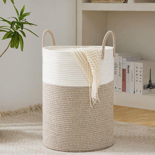 Cotton rope laundry basket 43L natural beige in bedroom
