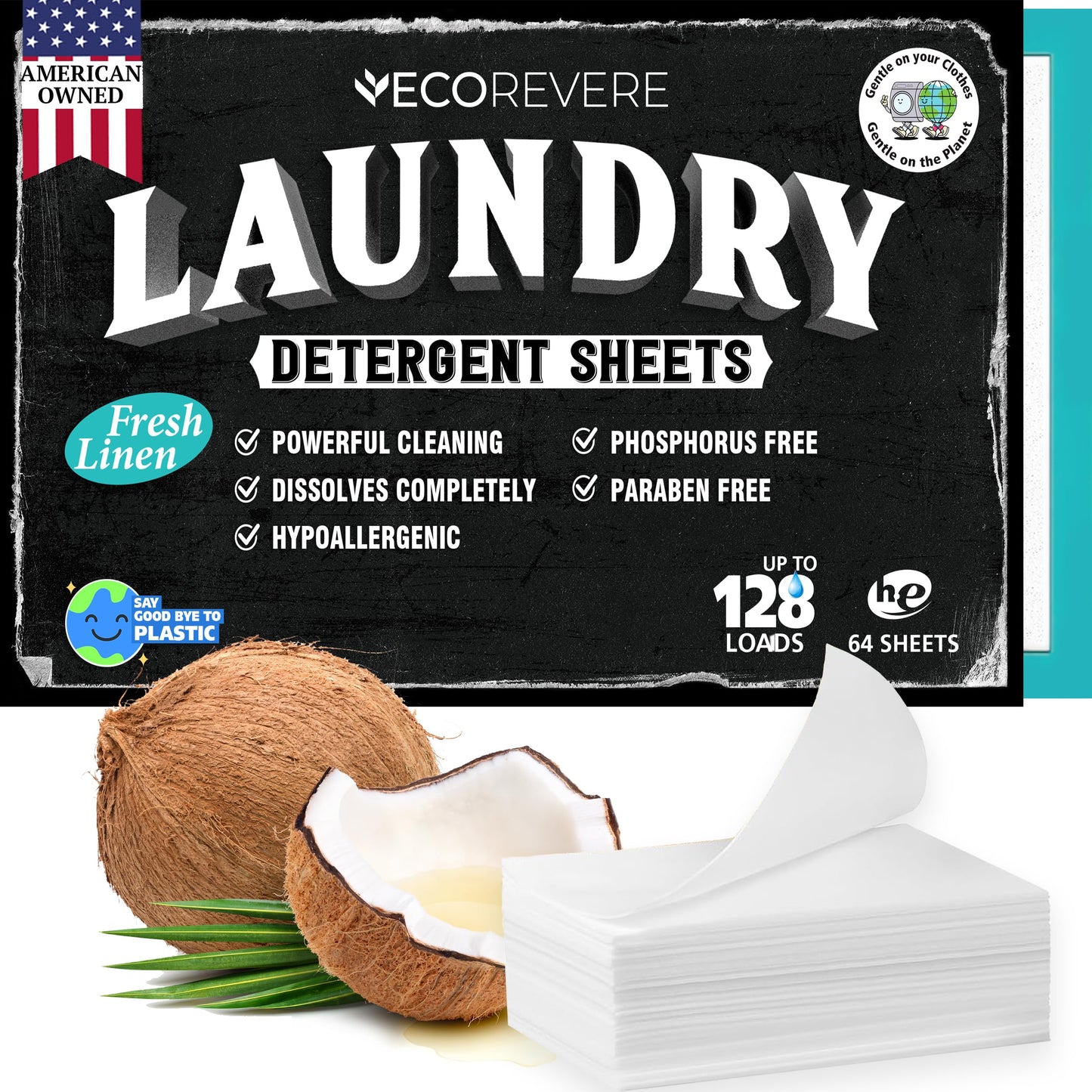 Eco laundry detergent sheets box opened showing sheets