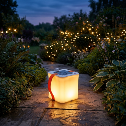 Waterproof Solar LED Outdoor Lantern glowing in garden at dusk